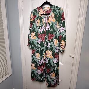 Loft Midi Dress Womens Small Tropical Floral Button Front Vacation Summer Spring